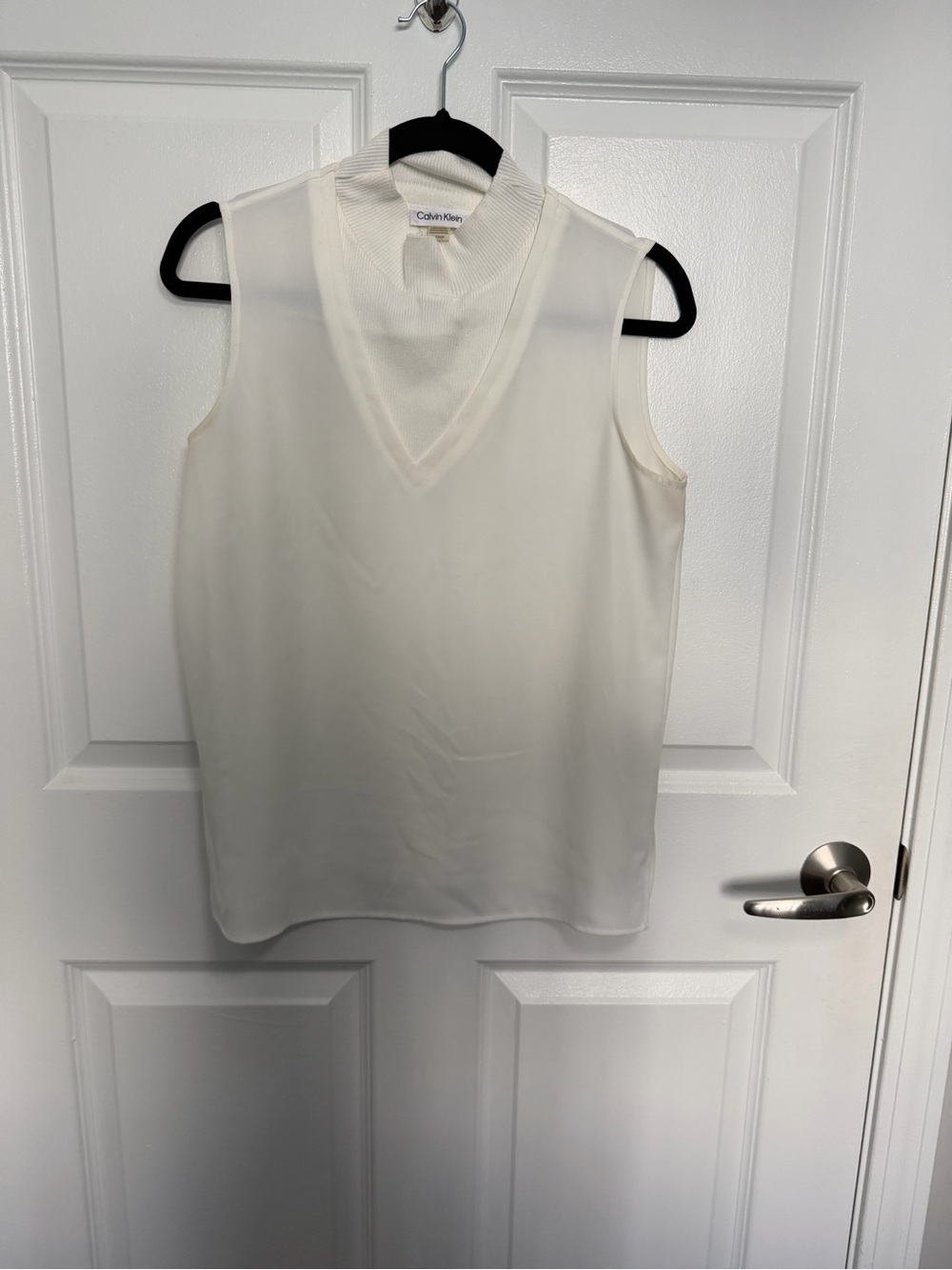 Calvin Klein Off white Sleeveless V-Neck Blouse - Picture 2 of 3